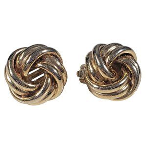 Gold Tone Knot Clip On Earrings Interlocking Rope Vintage